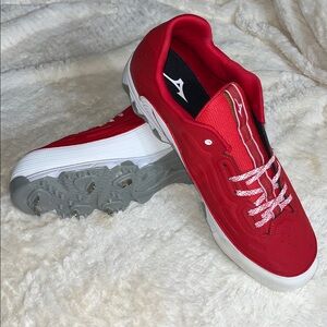 Mizuno 9-Spike Ambition 3 Low Metal Baseball Cleats Red/White Men's Size 14